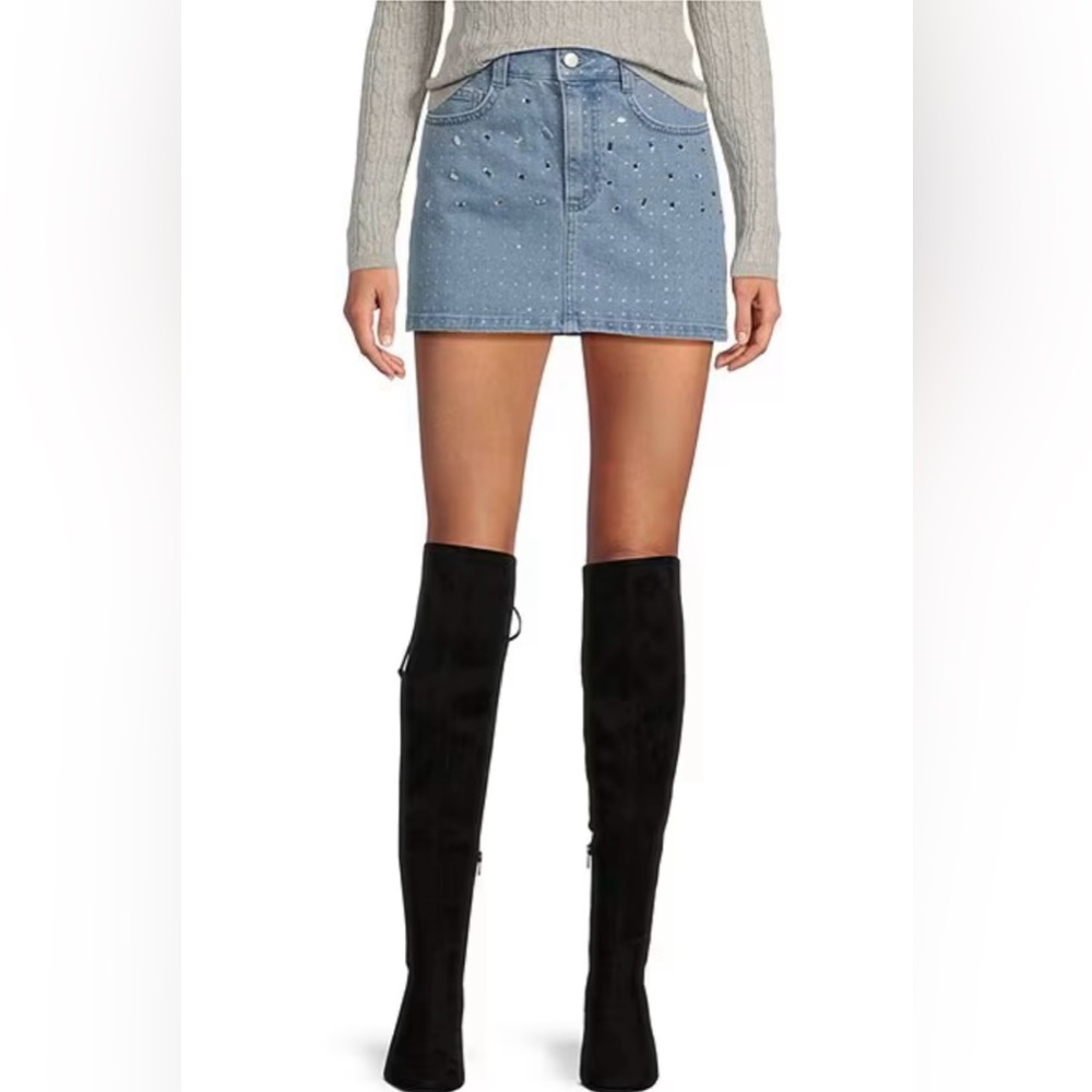 NWT Gianni Bini Rhinestone Mini Denim Skirt -Size 28